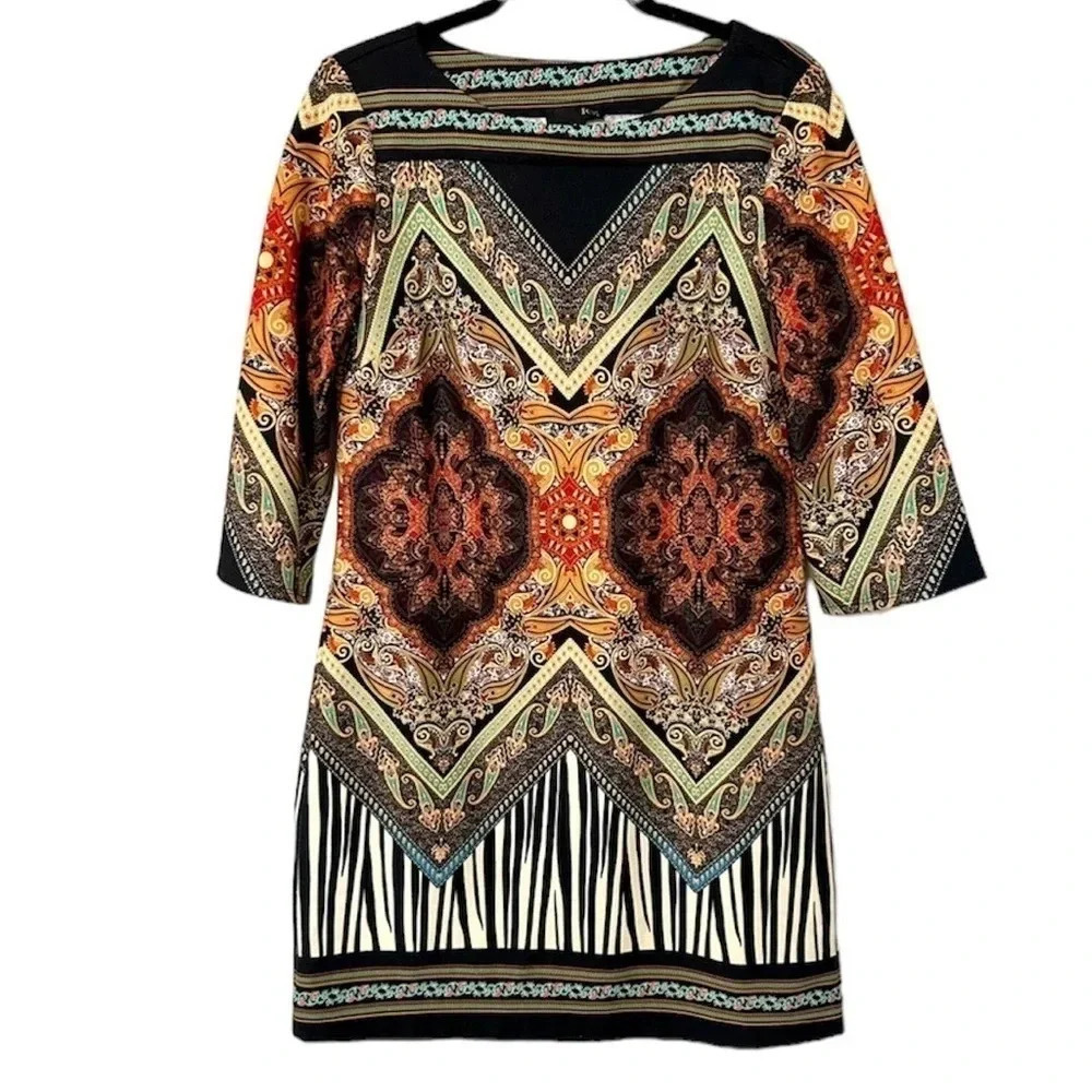 Ice Women's Multicolored 3/4 Bell Sleeve Slip-On Dress Size S GUC